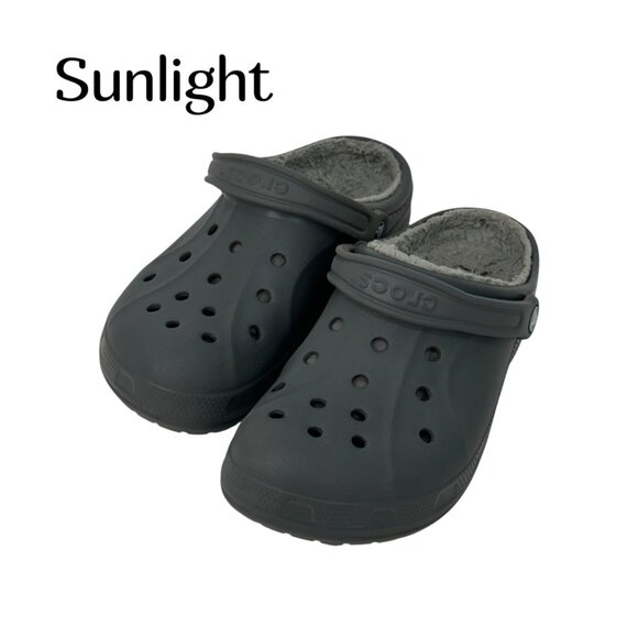 Crocs Unisex Classic Lined Slip On Gray Clog Shoes Size Women 9- Male 7 - Picture 1 of 11